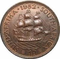 () Монета ЮАР (Южная Африка) 1951 год 1  ""   Алюминиево-Никелево-Бронзовый сплав (Al-Ni-Br)  UNC